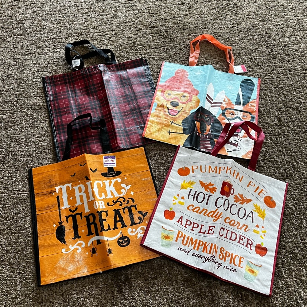 Set of Four Festive Reusable Tote Bags